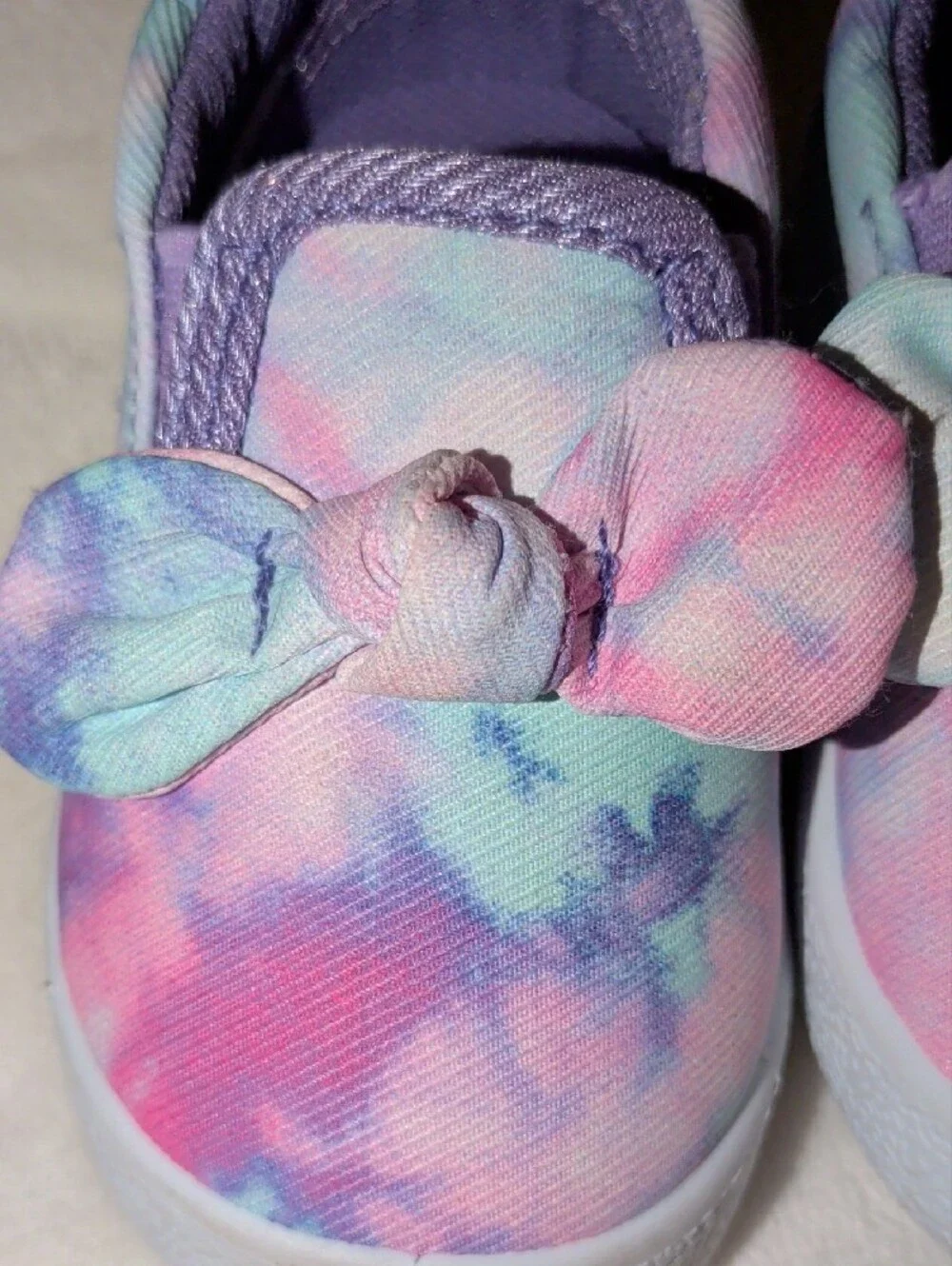 Laura Ashley Pastel Tie-Dye Pink Purple Blue Slip-On Baby Shoes with Bow